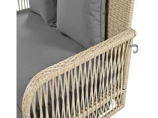 Hangstoel In Geweven Hars - Tuinschommel - 2 Plaatsen - Met Kussens - Beige & Grijs