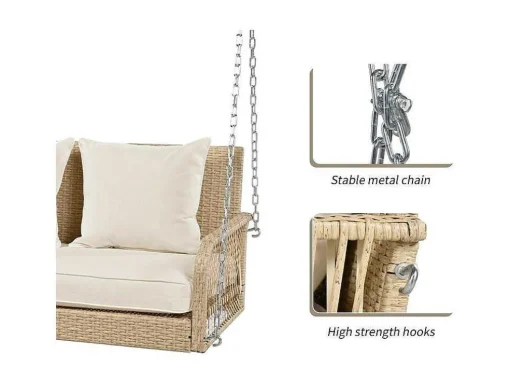 Hangstoel In Geweven Hars - Tuinschommel - 2 Plaatsen - Met Kussens - Beige