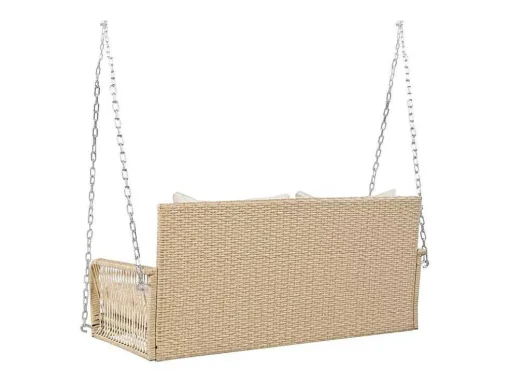 Hangstoel In Geweven Hars - Tuinschommel - 2 Plaatsen - Met Kussens - Beige