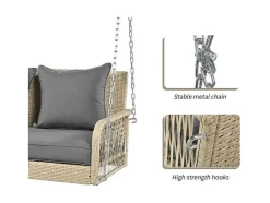 Hangstoel In Geweven Hars - Tuinschommel - 2 Plaatsen - Met Kussens - Beige & Grijs