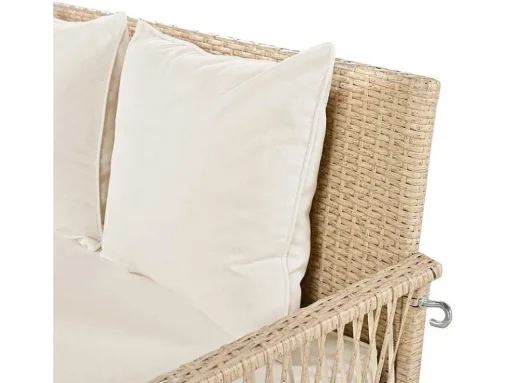 Hangstoel In Geweven Hars - Tuinschommel - 2 Plaatsen - Met Kussens - Beige