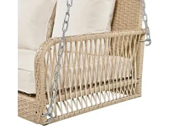 Hangstoel In Geweven Hars - Tuinschommel - 2 Plaatsen - Met Kussens - Beige