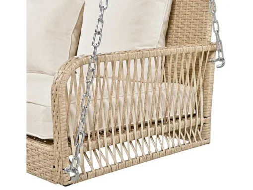 Hangstoel In Geweven Hars - Tuinschommel - 2 Plaatsen - Met Kussens - Beige