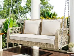 Hangstoel In Geweven Hars - Tuinschommel - 2 Plaatsen - Met Kussens - Beige