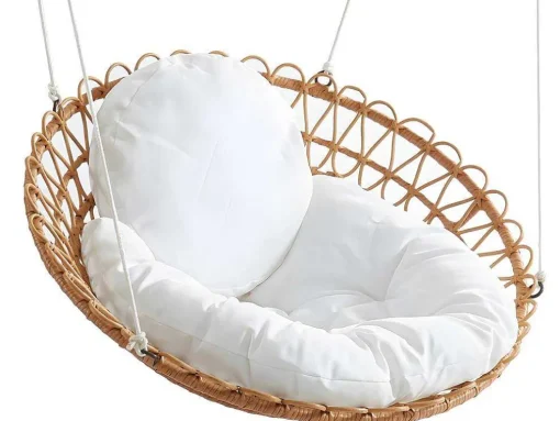 Hangstoel Van Gevlochten Hars - Rotaneffect Met Witte Kussen - Elioa