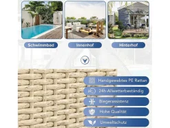 Hemel Tuinbed 2 Tot 4 Plaatsen - Beige Rotan En Grijs Deurgordijn - Inclusief Kussens - Voor Buiten