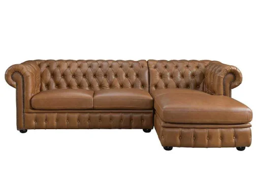 Hoekbank Chesterfield Brenton 100% Buffelleer - Hoek Rechts - Vintage Caramel