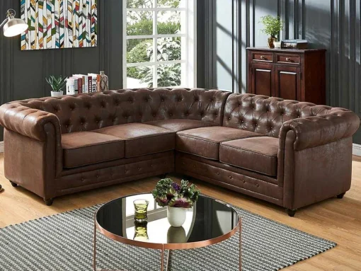 Hoekbank Chesterfield Van Microvezel Met Verouderde Look