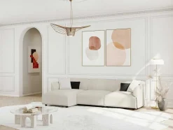 Hoekbank Met Hoek Links Van Beige Stof Damaca
