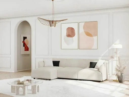 Hoekbank Met Hoek Links Van Beige Stof Damaca