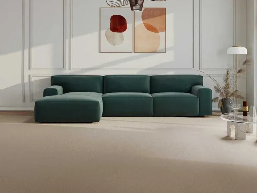 Hoekbank Met Hoek Links Van Blauw Velours Otrano