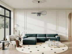 Hoekbank Met Hoek Links Van Blauw Velours Otrano