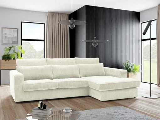 Hoekbank Mondovi Van Ribfluweel - Beige - Hoek Rechts
