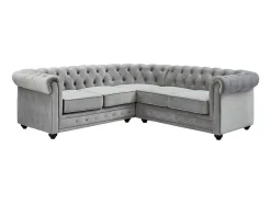 Hoekbank Van Fluweel Chesterfield - Zilvergrijs