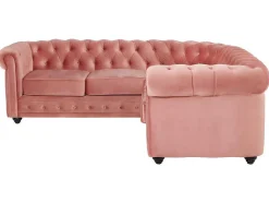 Hoekbank Van Fluweel Chesterfield - Pastel Roze