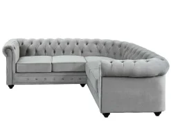 Hoekbank Van Fluweel Chesterfield - Zilvergrijs