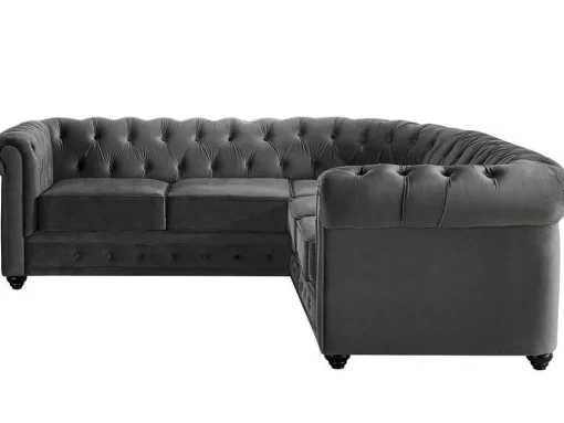 Hoekbank Van Fluweel Chesterfield - Antraciet