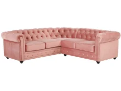 Hoekbank Van Fluweel Chesterfield - Pastel Roze