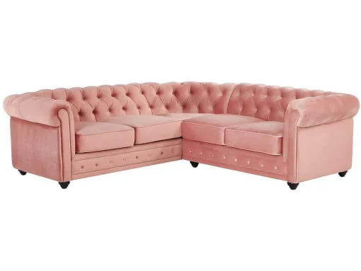 Hoekbank Van Fluweel Chesterfield - Pastel Roze