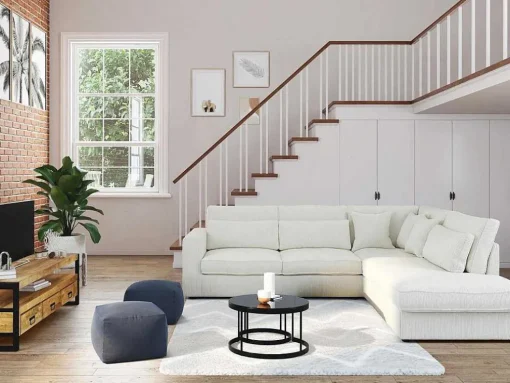 Hoekbank Van Ribfluweel Mondovi - Beige - Hoek Rechts