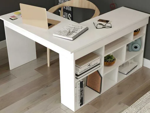 Hoekbureau Met Opbergruimte - Kleur: Wit - Lileul
