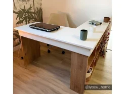 Hoekbureau Met Opbergruimte - Wit En Naturel - Lileul