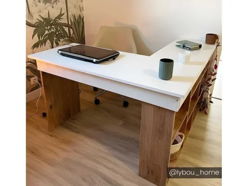 Hoekbureau Met Opbergruimte - Wit En Naturel - Lileul