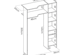 Hoekkledingkast Met Gordijn En 1 Deur - Met Spiegel - L231 Cm - Wit En Grijs - Bertrand