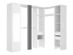 Hoekkledingkast Met Gordijn En 1 Deur - Met Spiegel - L231 Cm - Wit En Grijs - Bertrand