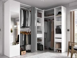 Hoekkledingkast Met Gordijn En 1 Deur - Met Spiegel - L231 Cm - Wit En Grijs - Bertrand
