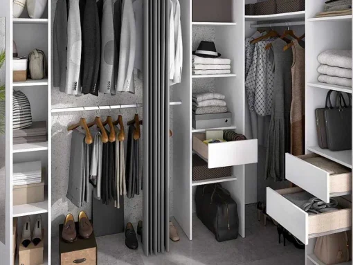 Hoekkledingkast Met Gordijn En 1 Deur - Met Spiegel - L231 Cm - Wit En Grijs - Bertrand