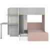 Hoekstapelbed 2 X 90 X 190 Cm - Met Bureau - Grijs, Wit En Roze + Matras - Samuel