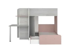 Hoekstapelbed 2 X 90 X 190 Cm - Met Bureau - Grijs, Wit En Roze + Matras - Samuel