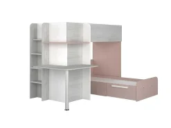 Hoekstapelbed 2 X 90 X 190 Cm - Met Bureau - Grijs, Wit En Roze + Matras - Samuel