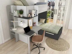 Hoekstapelbed 2 X 90 X 190 Cm - Met Bureau - Grijs, Wit En Zwart - Samuel