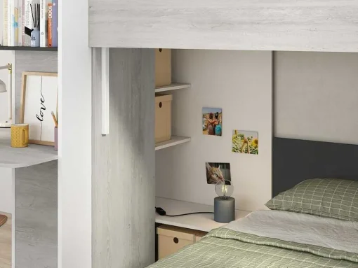 Hoekstapelbed 2 X 90 X 190 Cm - Met Bureau - Grijs, Wit En Zwart - Samuel