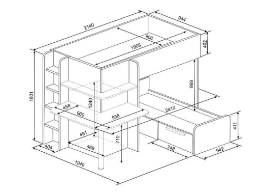 Hoekstapelbed 2 X 90 X 190 Cm - Met Bureau - Grijs, Wit En Roze + Matras - Samuel