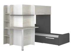 Hoekstapelbed 2 X 90 X 190 Cm - Met Bureau - Grijs, Wit En Zwart - Samuel