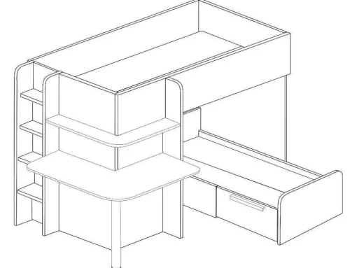 Hoekstapelbed 2 X 90 X 190 Cm - Met Bureau - Grijs, Wit En Roze + Matras - Samuel