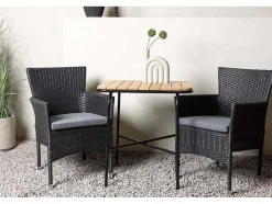 Holmbeck Tuinmeubelset Tafel, 2 Stoelen Naturel,Zwart.