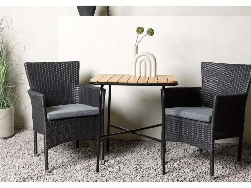 Holmbeck Tuinmeubelset Tafel, 2 Stoelen Naturel,Zwart.