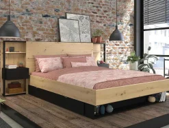 Hoofdeinde Met Nachtkastjes Mista - 160 Cm - Eiken En Zwart