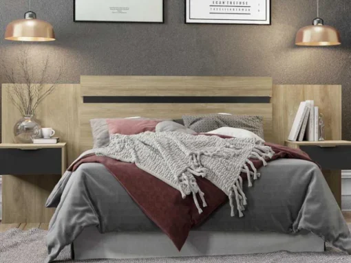 Hoofdeinde Met Nachtkastjes - Uitbreidbaar - 140 /160 Cm - Naturel En Zwart - Parati