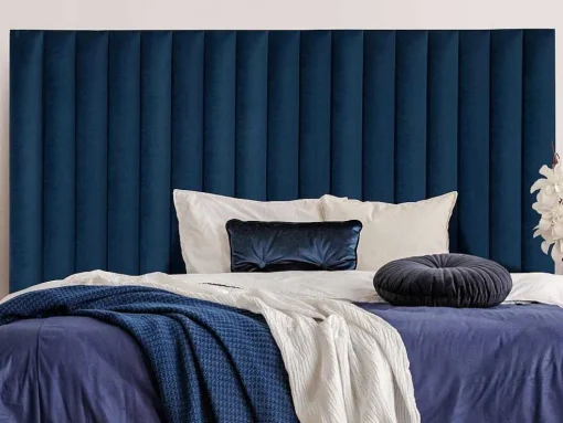 Hoofdeinde Sarah Met Verticale Naden - 140 Cm - Fluweel - Donkerblauw