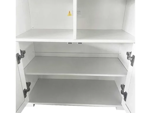 Hoog Dressoir - 2 Vakken En 2 Vlindervormige Deuren - Wit & Naturel