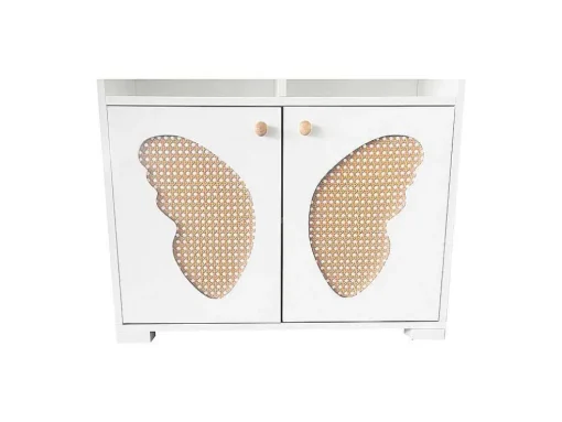 Hoog Dressoir - 2 Vakken En 2 Vlindervormige Deuren - Wit & Naturel