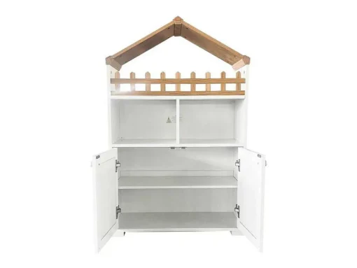 Hoog Dressoir - 2 Vakken En 2 Vlindervormige Deuren - Wit & Naturel