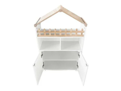 Hoog Dressoir - 2 Vakken En 2 Vlindervormige Deuren - Wit & Naturel