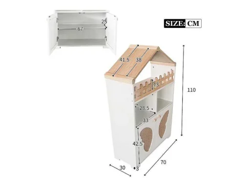 Hoog Dressoir - 2 Vakken En 2 Vlindervormige Deuren - Wit & Naturel