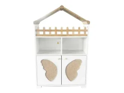 Hoog Dressoir - 2 Vakken En 2 Vlindervormige Deuren - Wit & Naturel